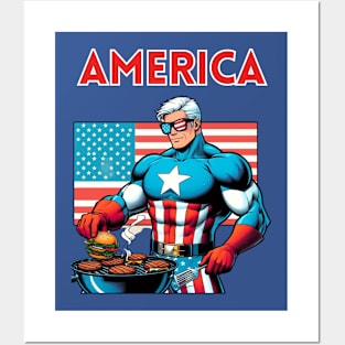 America Summer Cookout Patriotic Superhero Posters and Art